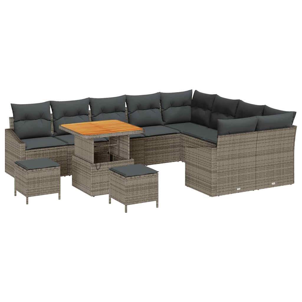 Gartensofa-set mit Kissen mit Speicher 12 pcs Grau Poly Rattan