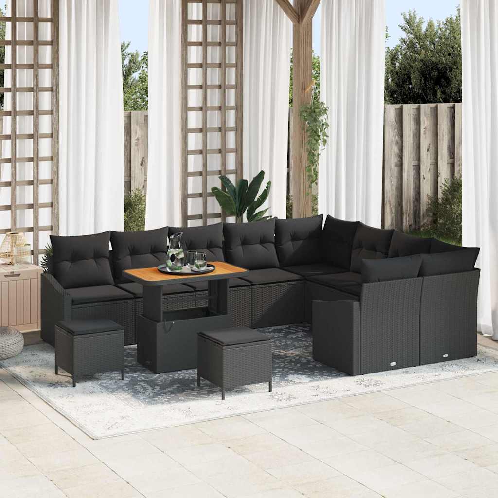 Gartensofa-set mit Kissen 12 pcs Schwarz Poly Rattan