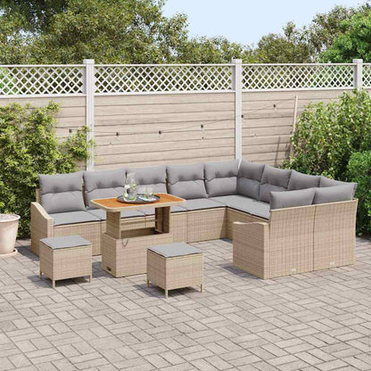 Gartensofa-set mit Kissen mit Speicher 12 pcs Beige Poly Rattan
