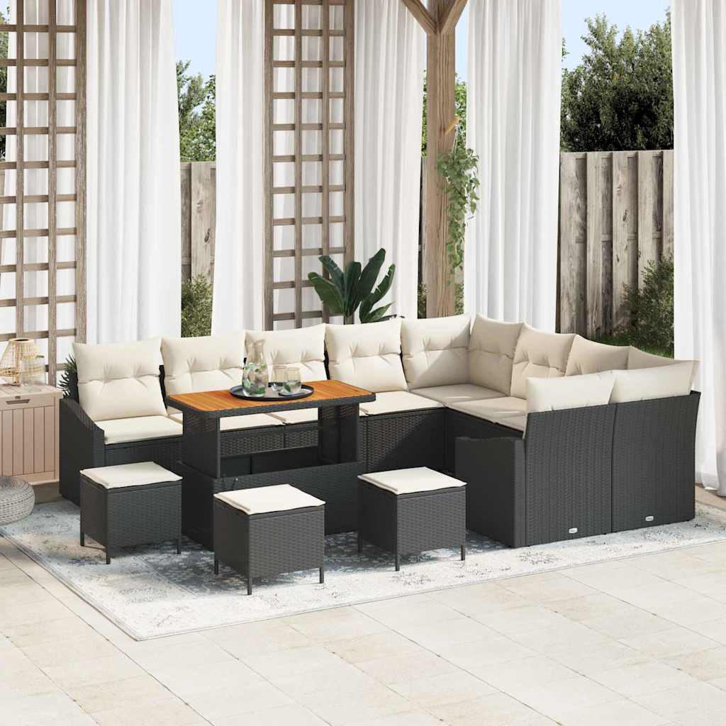 Gartensofa-set mit Kissen 13 pcs Schwarz Poly Rattan