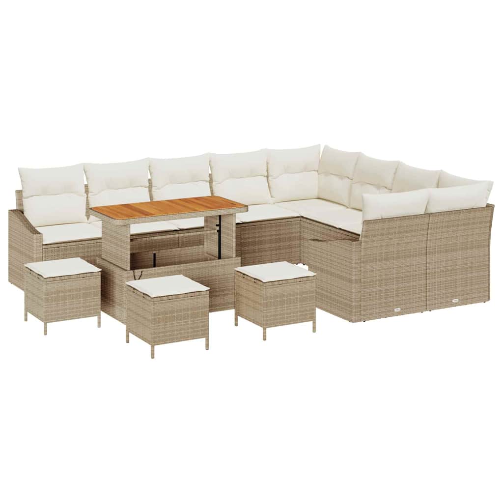 Gartensofa-set mit Kissen mit Speicher 13 pcs Beige Poly Rattan