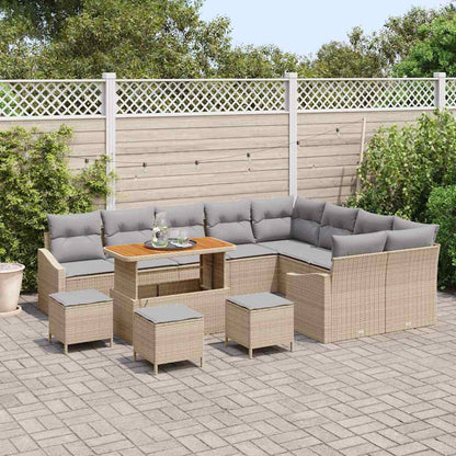 Gartensofa-set mit Kissen mit Speicher 13 pcs Beige Poly Rattan
