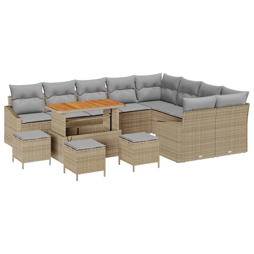 Gartensofa-set mit Kissen mit Speicher 13 pcs Beige Poly Rattan