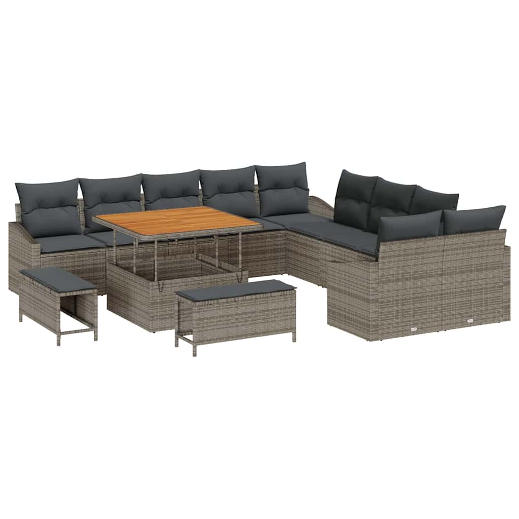 Gartensofa-set mit Kissen mit Speicher 13 pcs Grau Poly Rattan