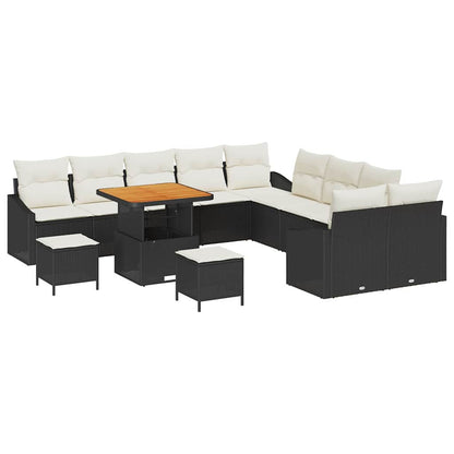 Gartensofa-set mit Kissen 13 pcs Schwarz Poly Rattan