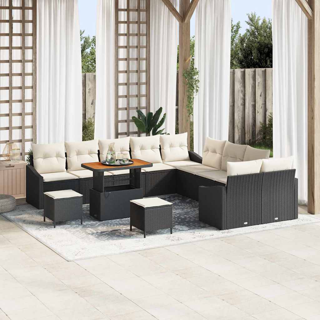 Gartensofa-set mit Kissen 13 pcs Schwarz Poly Rattan