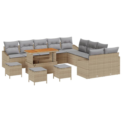 Gartensofa-set mit Kissen mit Speicher 13 pcs Beige Poly Rattan