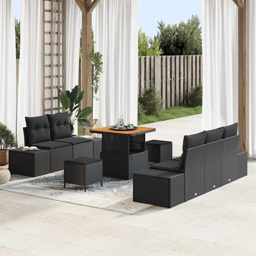 Gartensofa-set mit Kissen 8 pcs Schwarz Poly Rattan