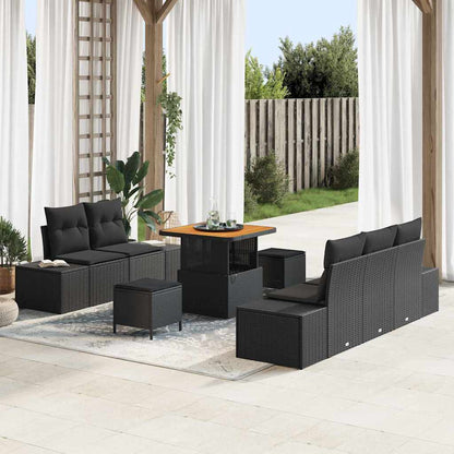 Gartensofa-set mit Kissen 8 pcs Schwarz Poly Rattan