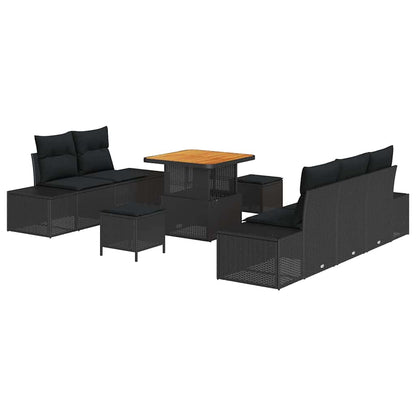 Gartensofa-set mit Kissen 8 pcs Schwarz Poly Rattan