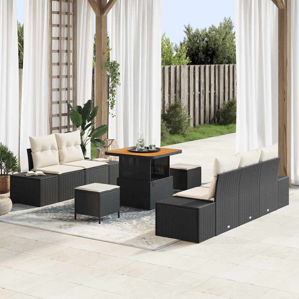 Gartensofa-set mit Kissen 8 pcs Schwarz Poly Rattan