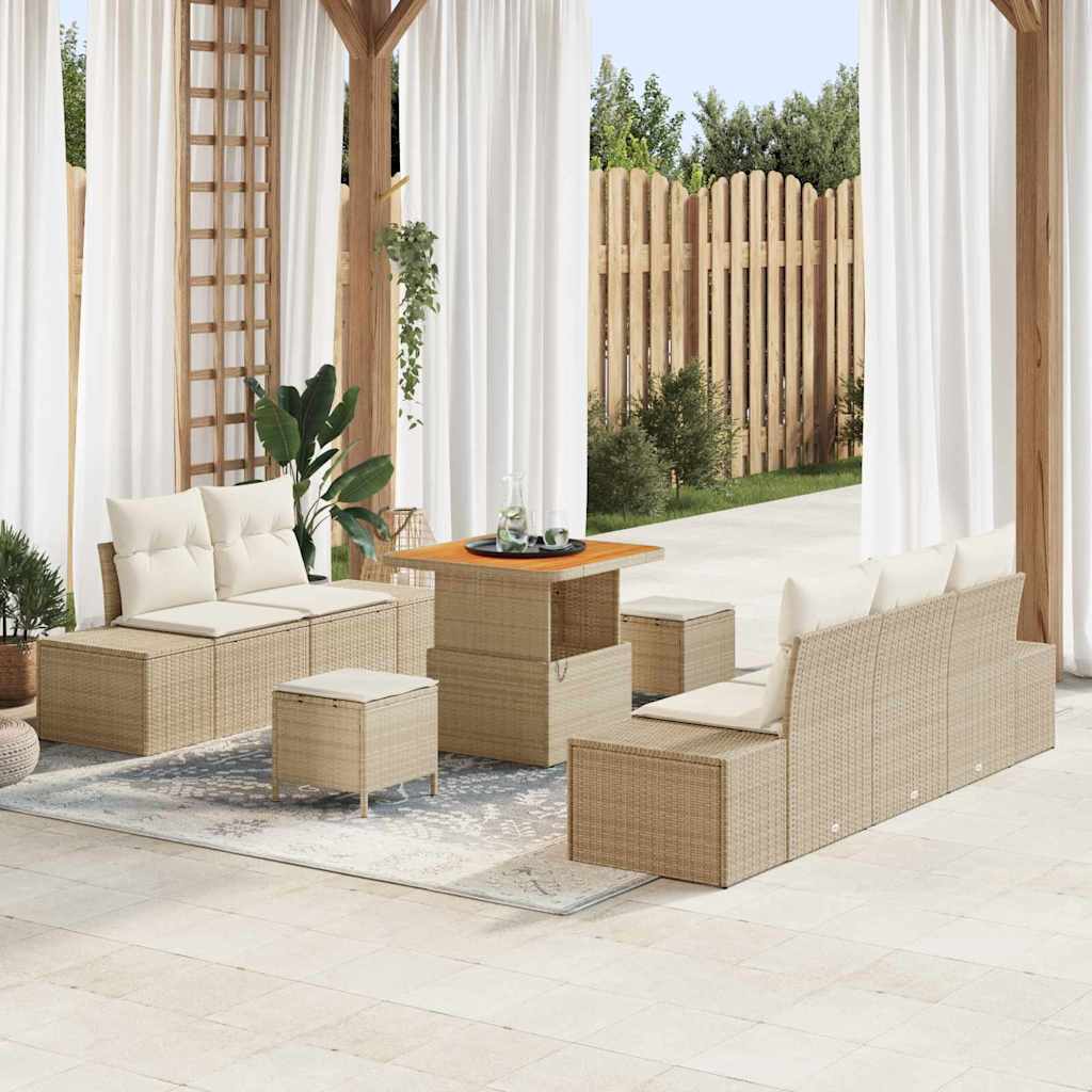 Gartensofa-set mit Kissen mit Speicher 8 pcs Beige Poly Rattan