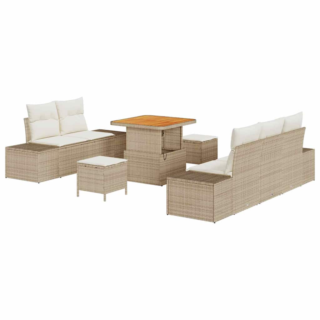 Gartensofa-set mit Kissen mit Speicher 8 pcs Beige Poly Rattan