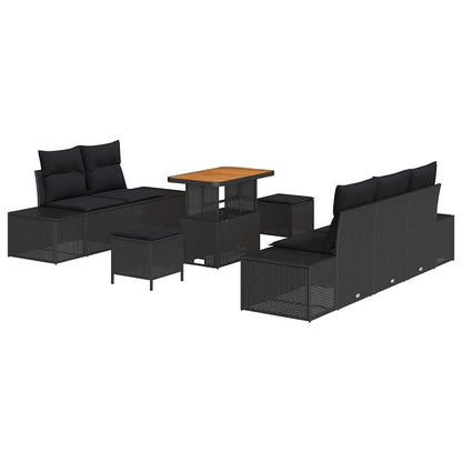 Gartensofa-set mit Kissen 8 pcs Schwarz Poly Rattan