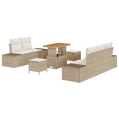 Gartensofa-set mit Kissen mit Speicher 8 pcs Beige Poly Rattan