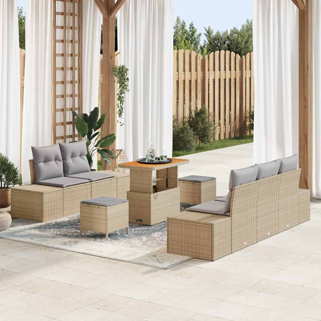 Gartensofa-set mit Kissen mit Speicher 8 pcs Beige Poly Rattan