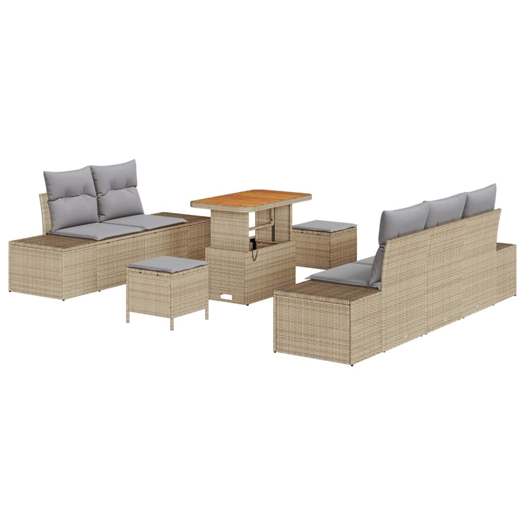 Gartensofa-set mit Kissen mit Speicher 8 pcs Beige Poly Rattan