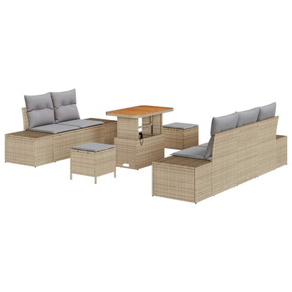 Gartensofa-set mit Kissen mit Speicher 8 pcs Beige Poly Rattan