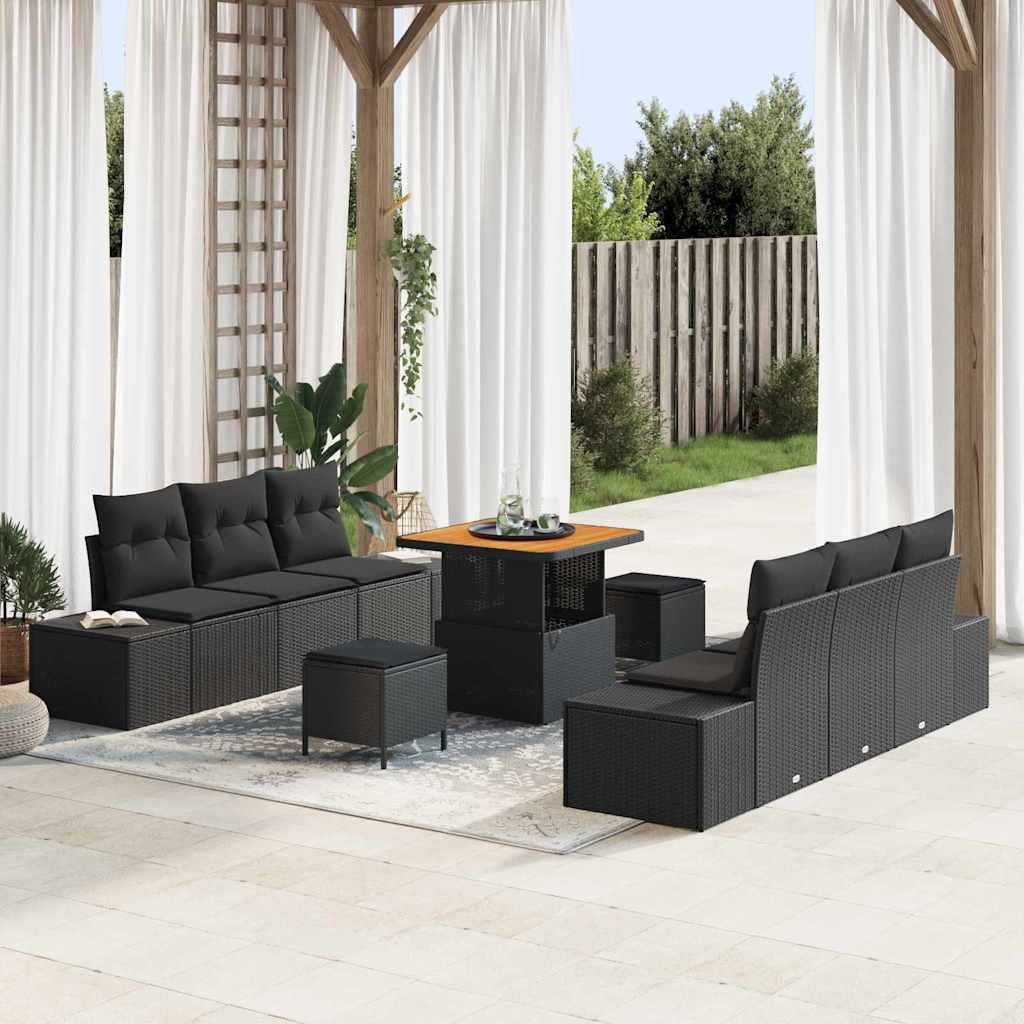 vidaXL Ensemble de canapés de jardin avec coussins 9 pcs Résine tressée Noir