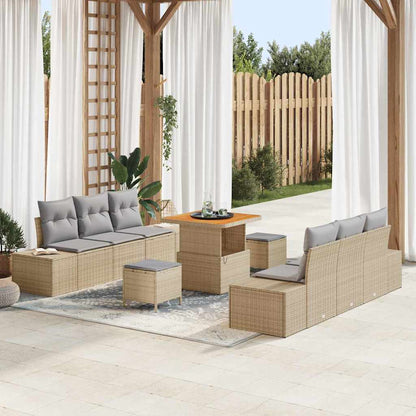Gartensofa-set mit Kissen mit Speicher 9 pcs Beige Poly Rattan