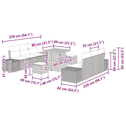 vidaXL Gartensofa-set mit Kissen mit Speicher 9 pcs Beige Poly Rattan