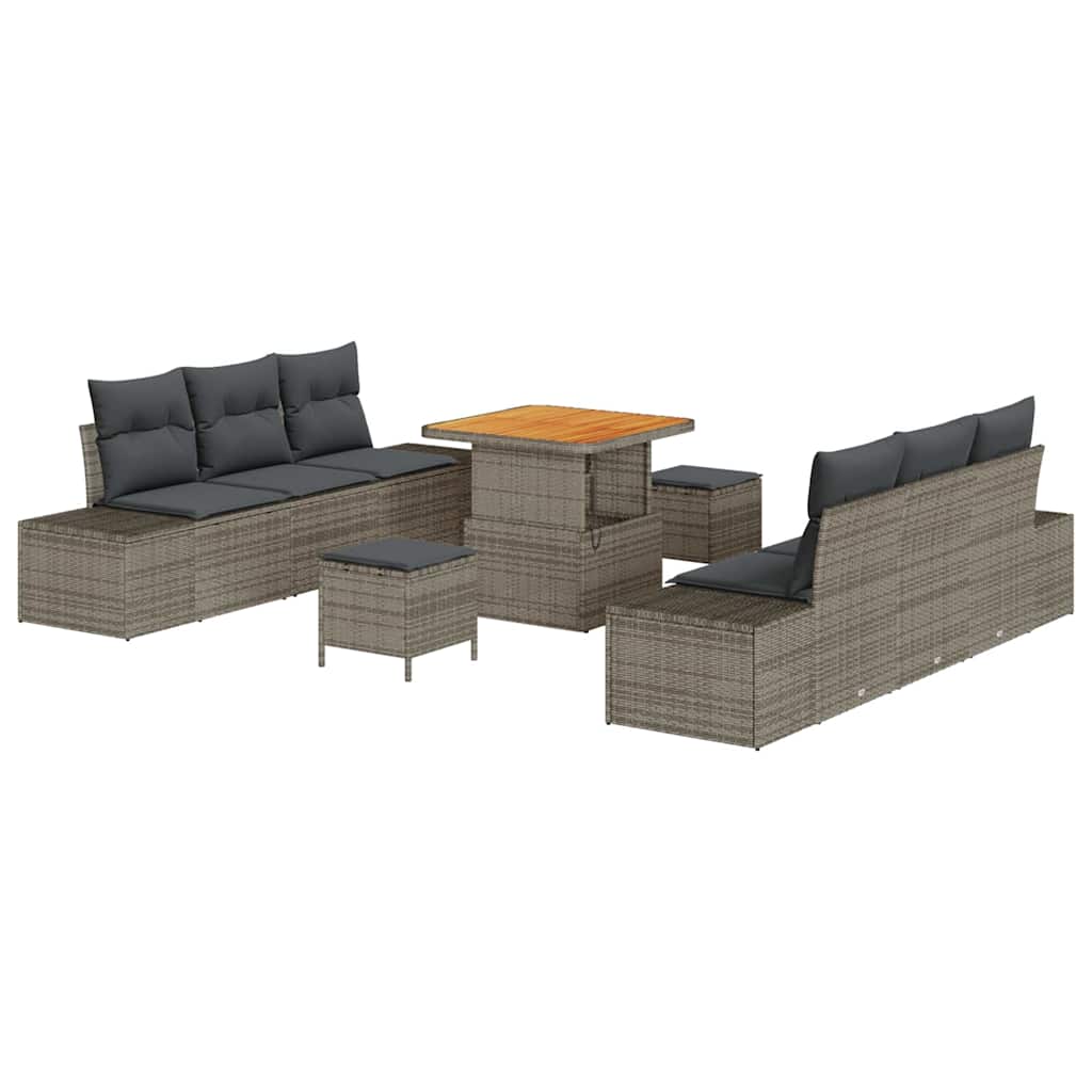 vidaXL Gartensofa-set mit Kissen mit Speicher 9 pcs Grau Poly Rattan
