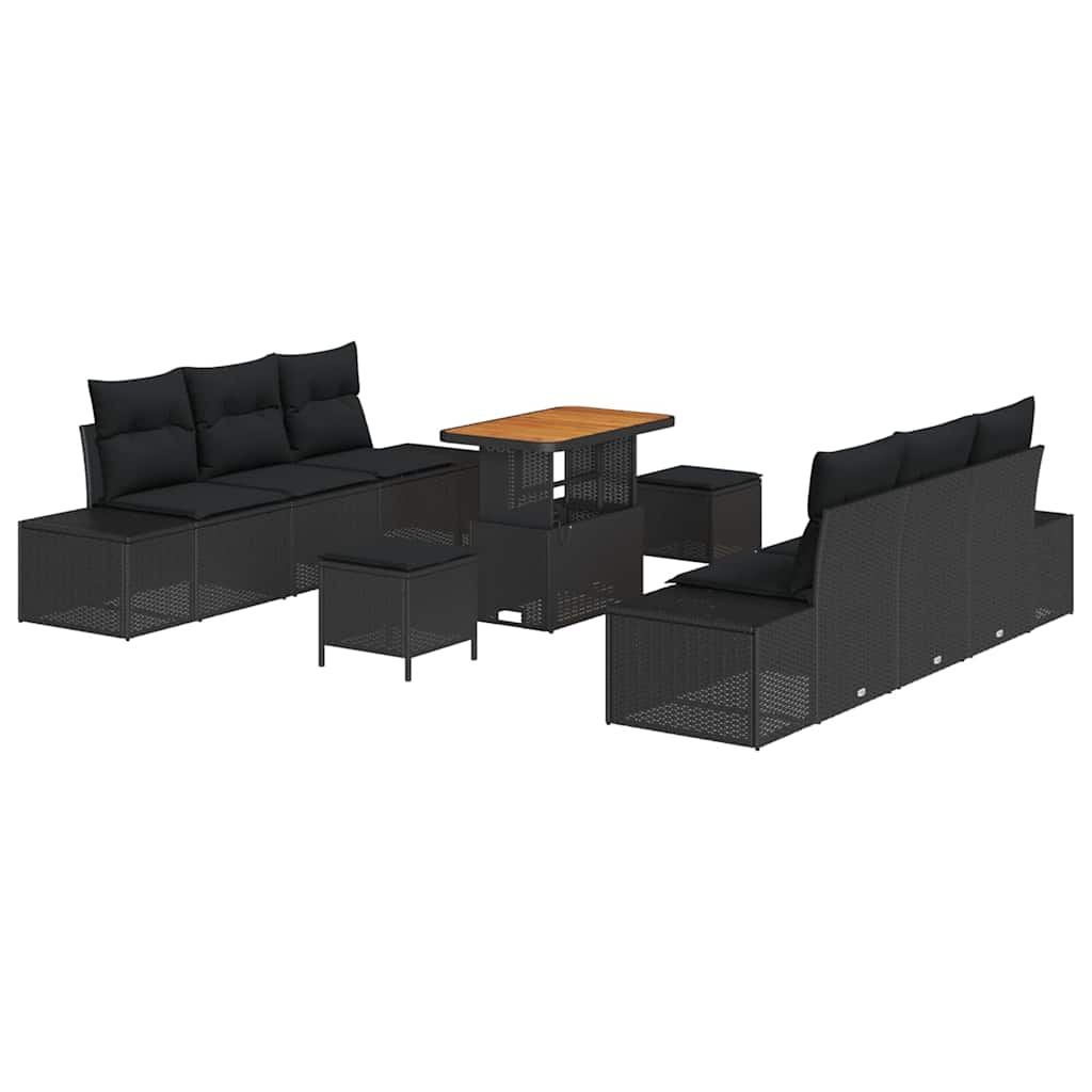 Gartensofa-set mit Kissen 9 pcs Schwarz Poly Rattan