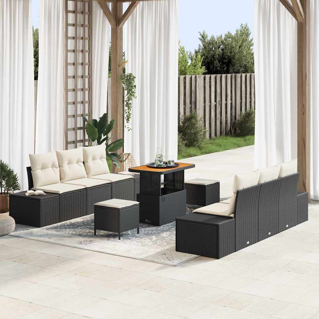 Gartensofa-set mit Kissen 9 pcs Schwarz Poly Rattan
