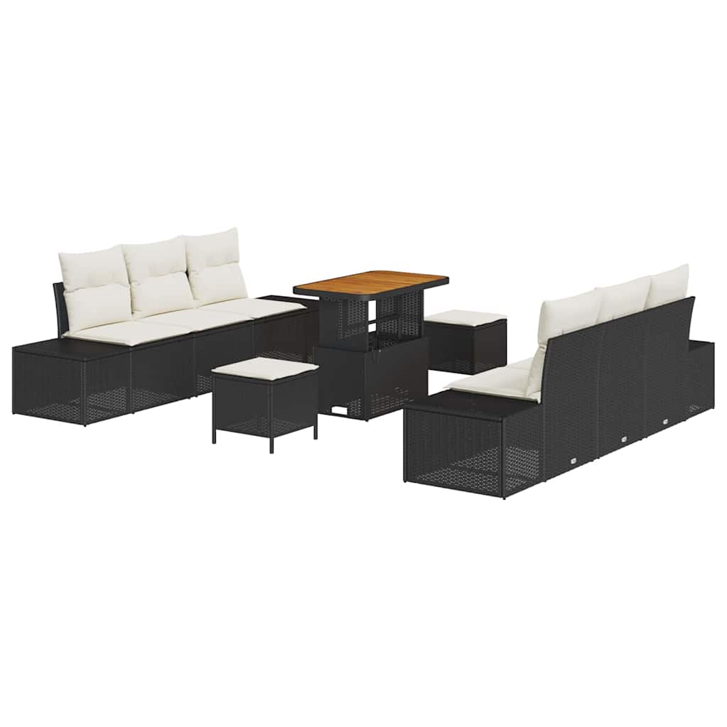 Gartensofa-set mit Kissen 9 pcs Schwarz Poly Rattan