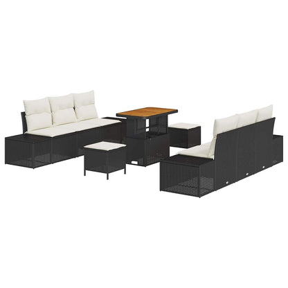 Gartensofa-set mit Kissen 9 pcs Schwarz Poly Rattan