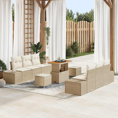 Gartensofa-set mit Kissen mit Speicher 9 pcs Beige Poly Rattan