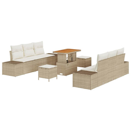 Gartensofa-set mit Kissen mit Speicher 9 pcs Beige Poly Rattan
