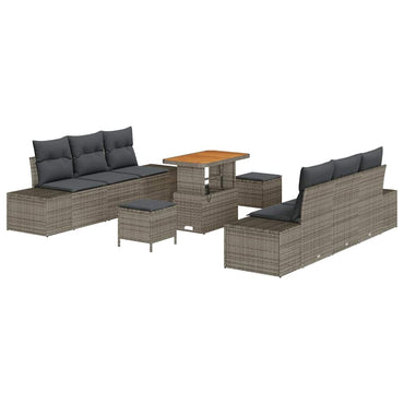vidaXL Gartensofa-set mit Kissen mit Speicher 9 pcs Grau Poly Rattan