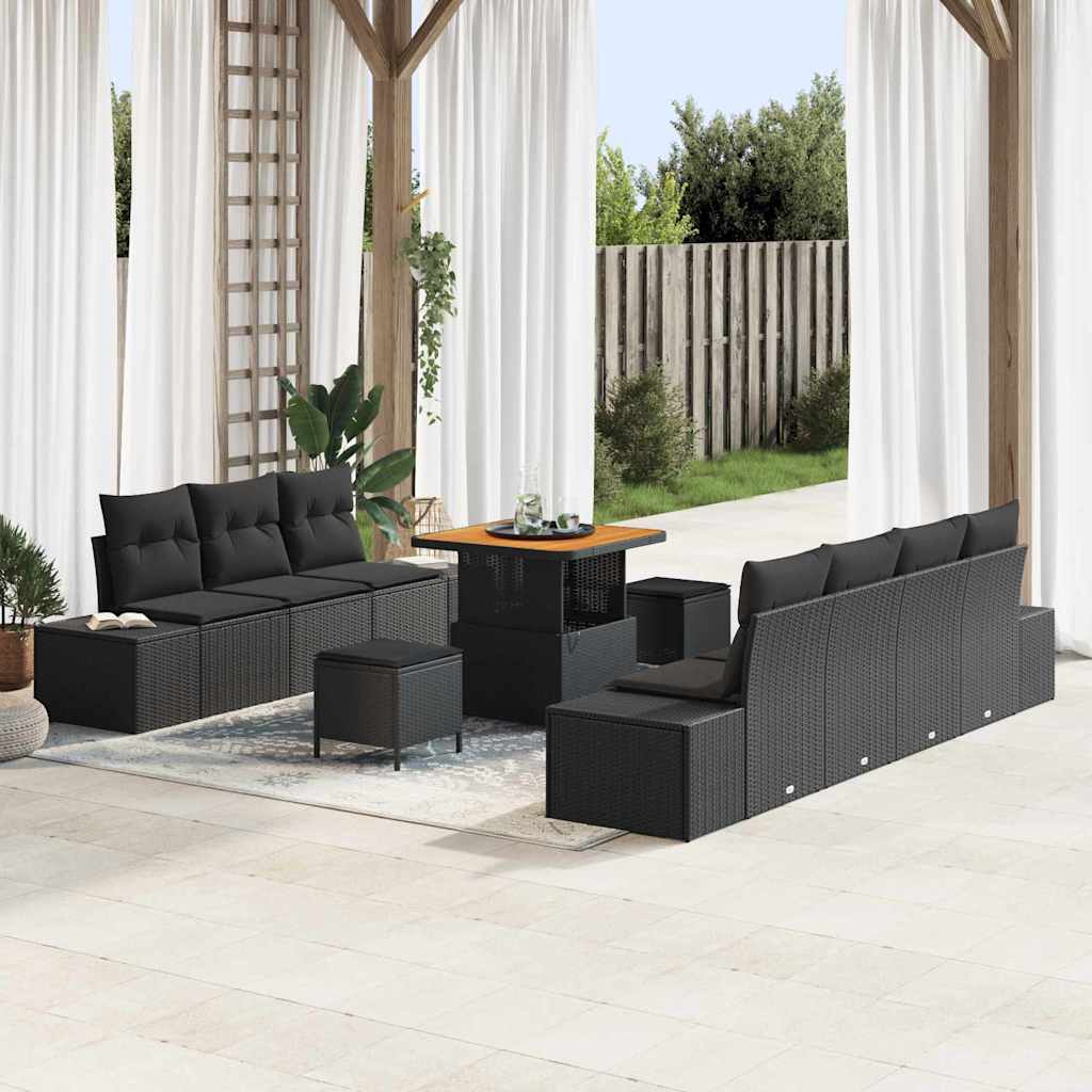 vidaXL Gartensofa-set mit Kissen 10 pcs Schwarz Poly Rattan