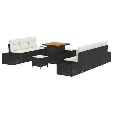 vidaXL Gartensofa-set mit Kissen 10 pcs Schwarz Poly Rattan