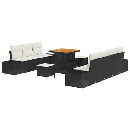 vidaXL Gartensofa-set mit Kissen 10 pcs Schwarz Poly Rattan