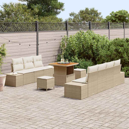 Gartensofa-set mit Kissen mit Speicher 10 pcs Beige Poly Rattan