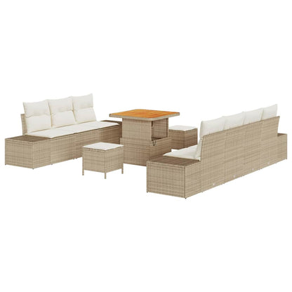 Gartensofa-set mit Kissen mit Speicher 10 pcs Beige Poly Rattan