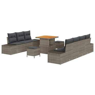 vidaXL Gartensofa-set mit Kissen mit Speicher 10 pcs Grau Poly Rattan