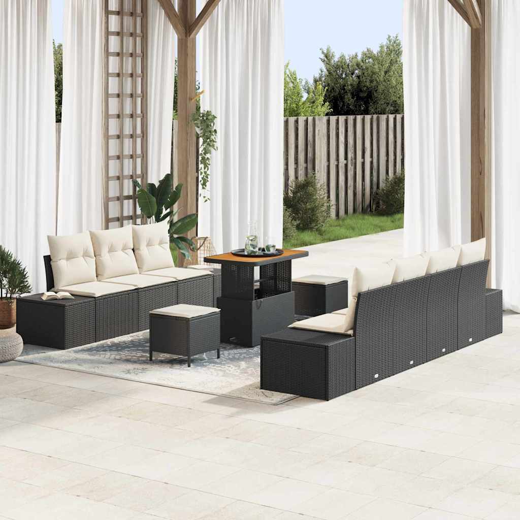 Gartensofa-set mit Kissen 10 pcs Schwarz Poly Rattan