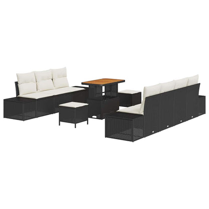 Gartensofa-set mit Kissen 10 pcs Schwarz Poly Rattan