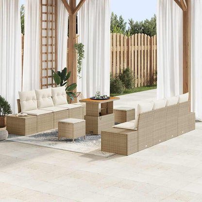 vidaXL Salon de jardin avec coussins et espace de rangement 10 pcs Résine tressée Beige