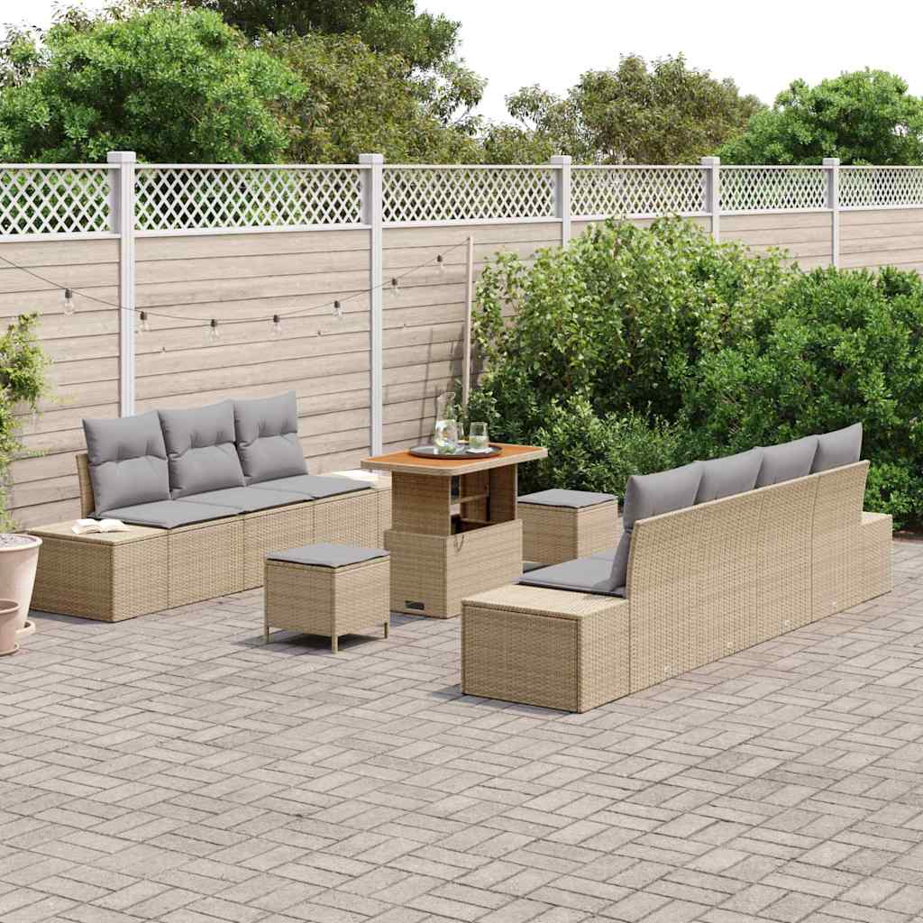 vidaXL Salon de jardin avec coussins et espace de rangement 10 pcs Résine tressée Beige
