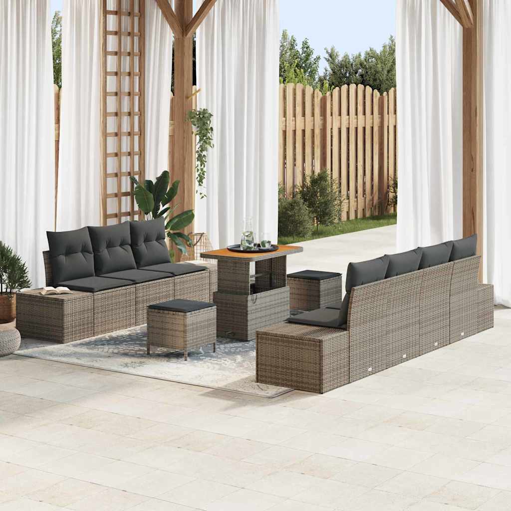 vidaXL Gartensofa-set mit Kissen mit Speicher 10 pcs Grau Poly Rattan