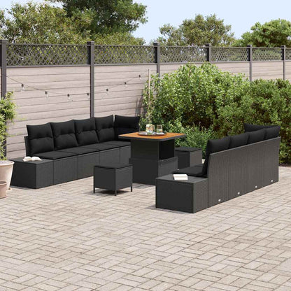 Gartensofa-set mit Kissen 11 pcs Schwarz Poly Rattan