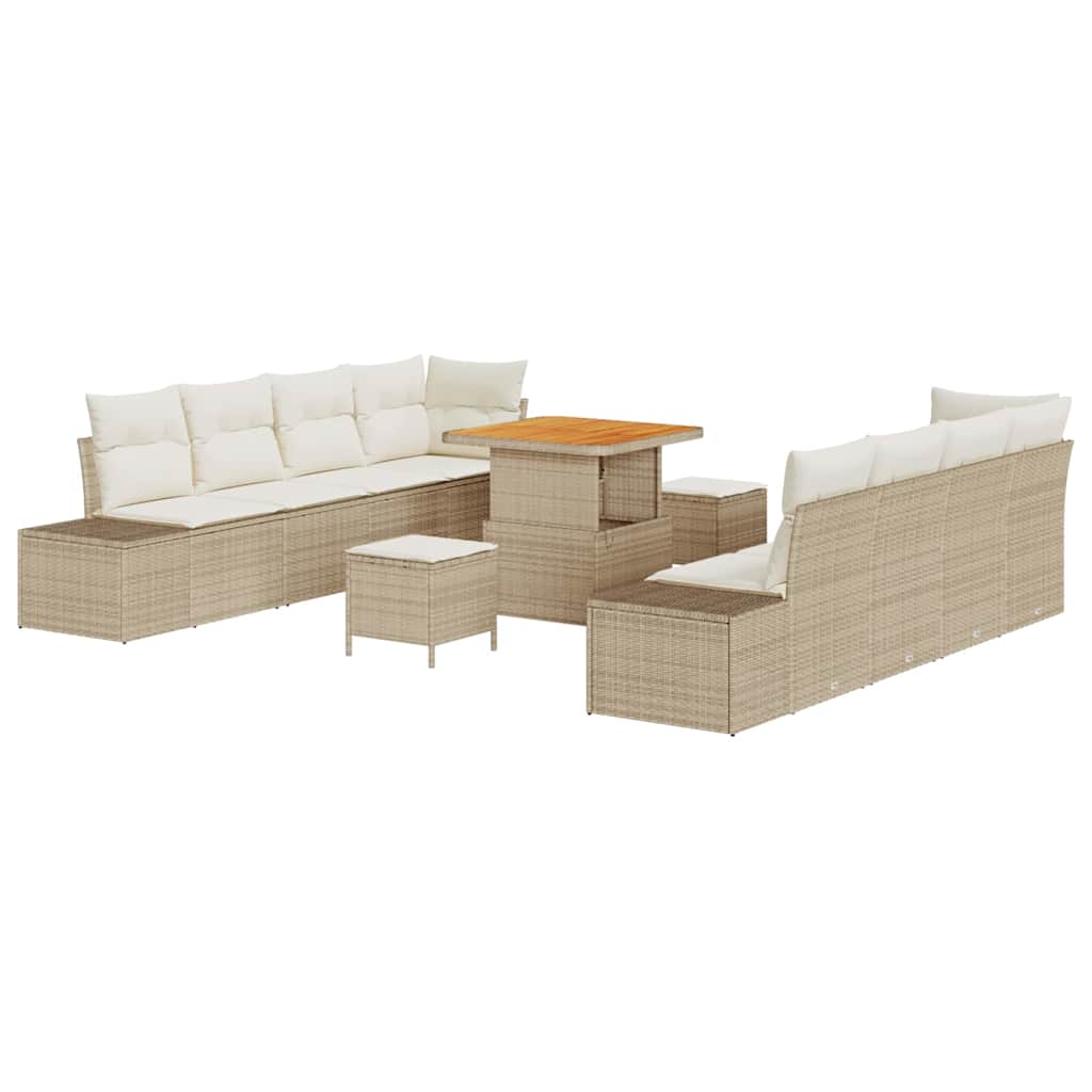 Gartensofa-set mit Kissen mit Speicher 11 pcs Beige Poly Rattan