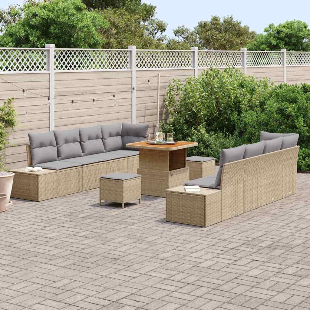 Gartensofa-set mit Kissen mit Speicher 11 pcs Beige Poly Rattan