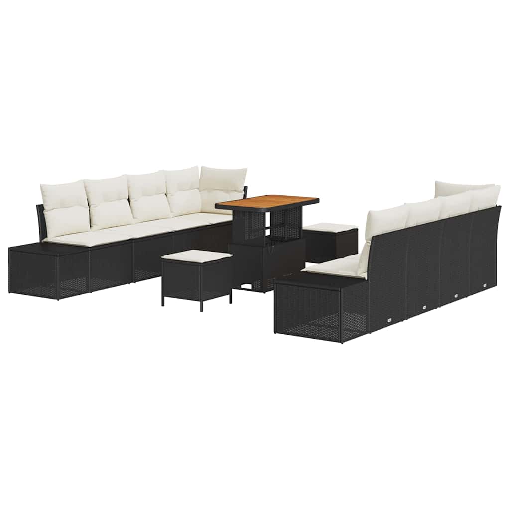 Gartensofa-set mit Kissen 11 pcs Schwarz Poly Rattan