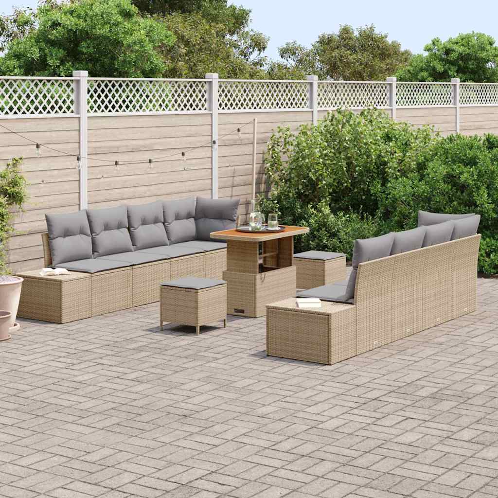 Gartensofa-set mit Kissen mit Speicher 11 pcs Beige Poly Rattan