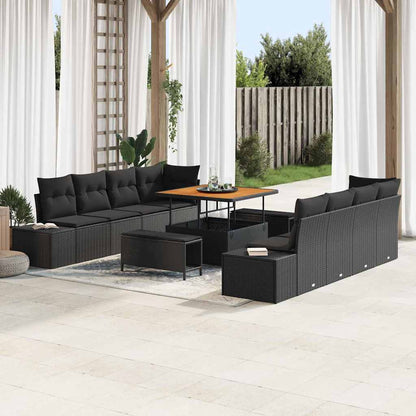 Gartensofa-set mit Kissen 11 pcs Schwarz Poly Rattan